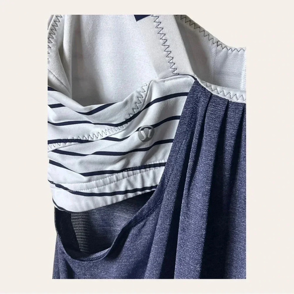 0410W. LULULEMON RUN: BACK ON TRACK TANK NAVY BLUE WITH STRIPES - Picture 9 of 10
